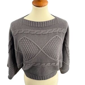 Venus Sweater Gray Cable Knit Cropped Dolman Sleeve‎ Textured Minimalist Small
